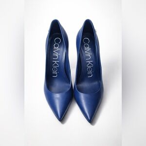 Calvin Klein Blue Pointed Leather Pumps, 7.5
